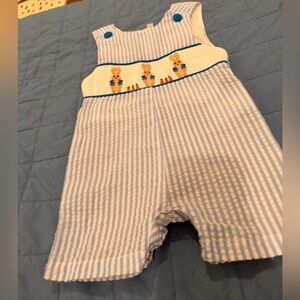 Striped Baby Easter Jon Jon with Embroidered Bunnies